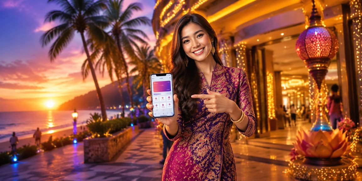 Pengguna Malaysia di Penang menggunakan aplikasi kasino gk5 dengan motif batik sebagai latar