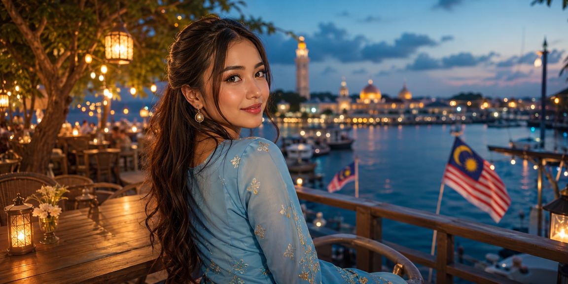 Pengguna Malaysia di Terengganu mendaftar dan mendapat bonus di platform gk5 mengenakan baju kurung
